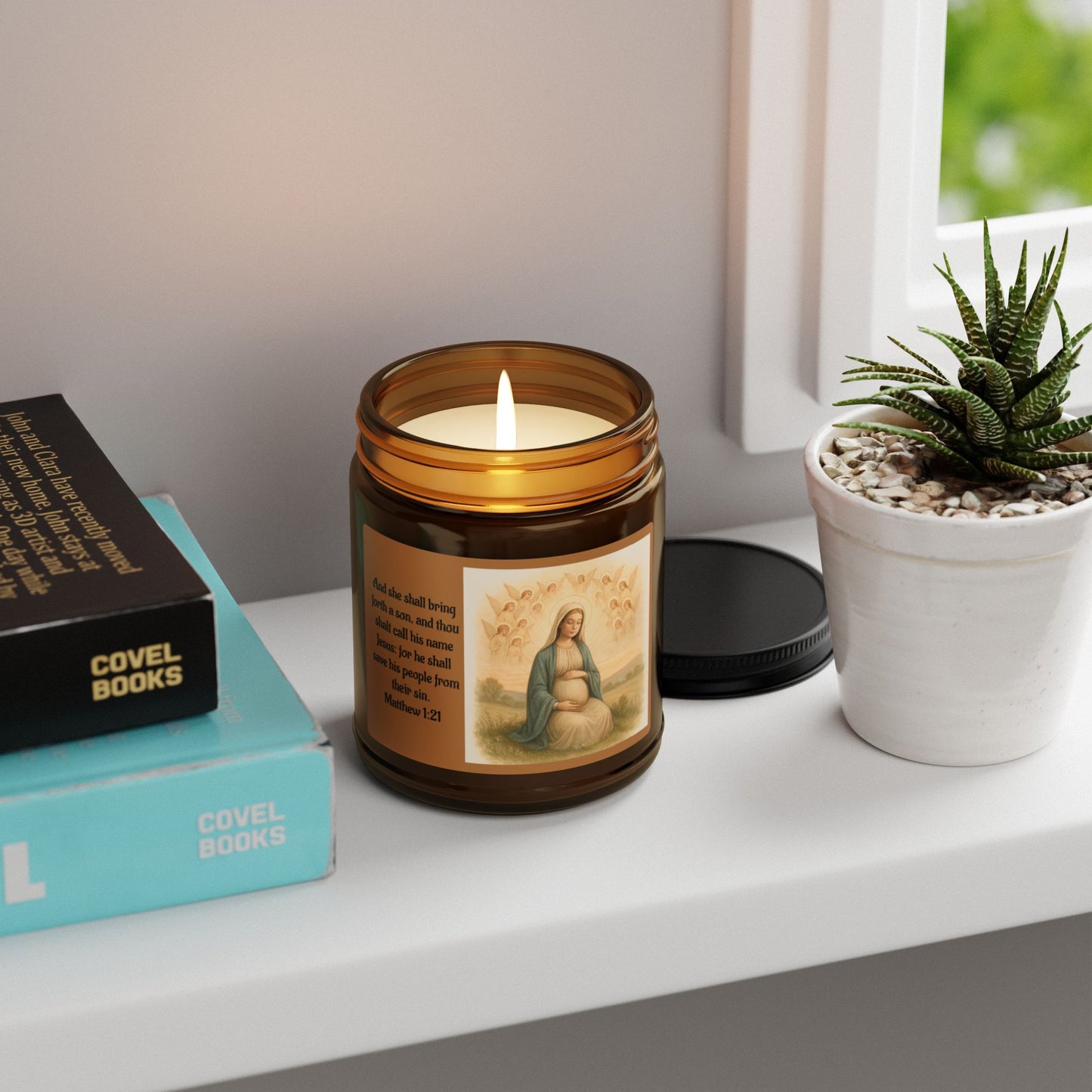 Matthew 1:21  Scented Soy Candle (Multi-Size, Amber Jar)