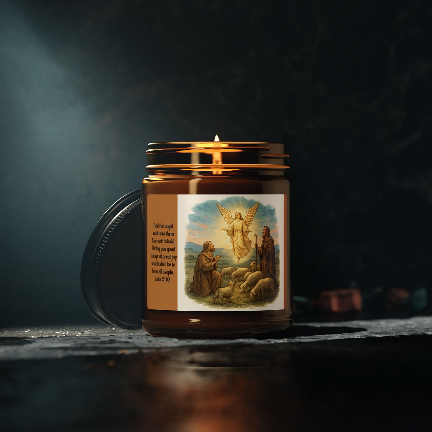 Luke 2:10  Scented Soy Candle (Multi-Size, Amber Jar)