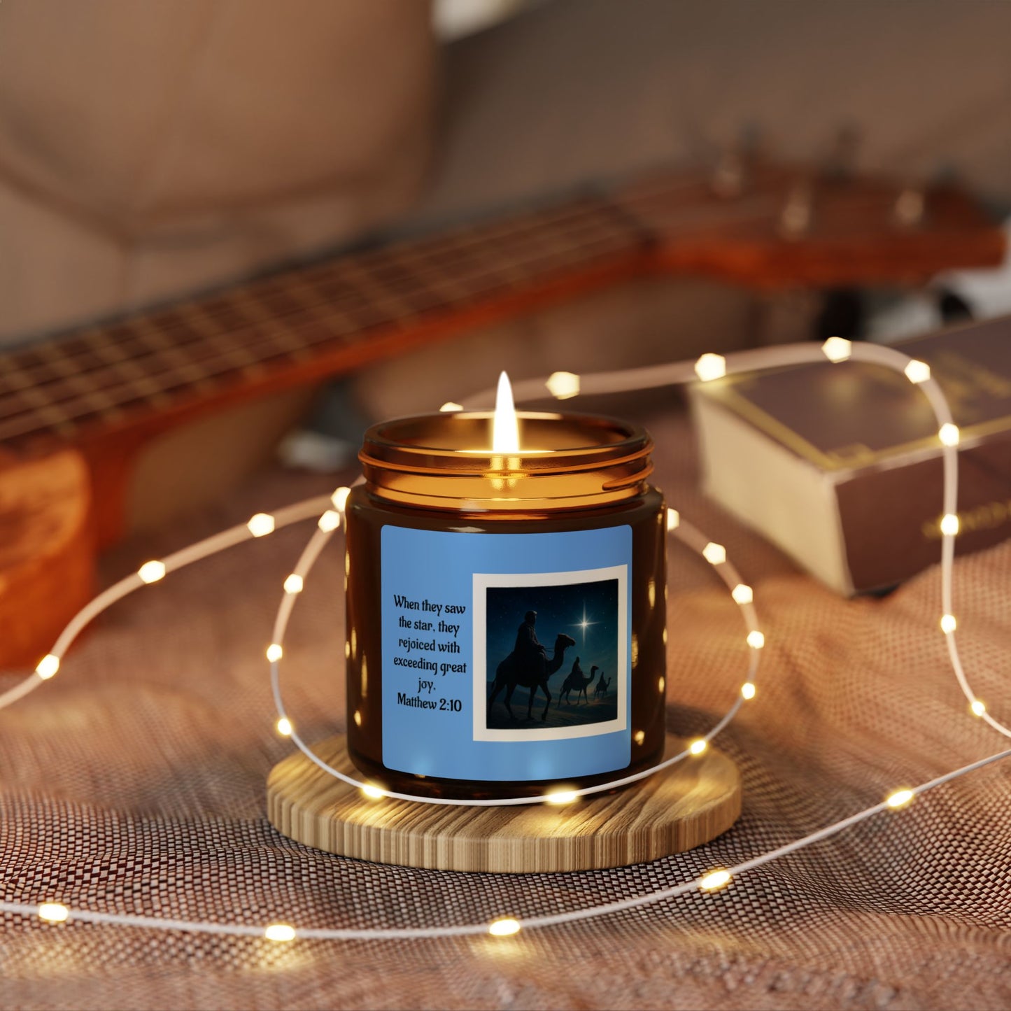Matthew 2:10  Scented Soy Candle (Multi-Size, Amber Jar)