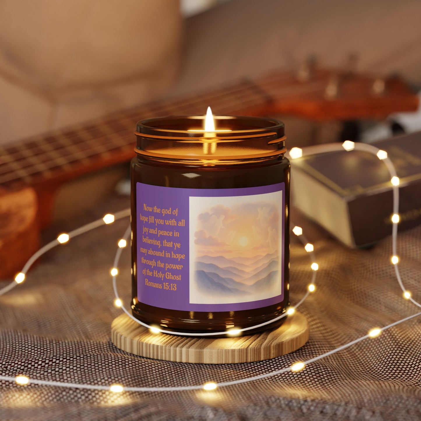 Romans 15:13  Scented Soy Candle (Multi-Size, Amber Jar)