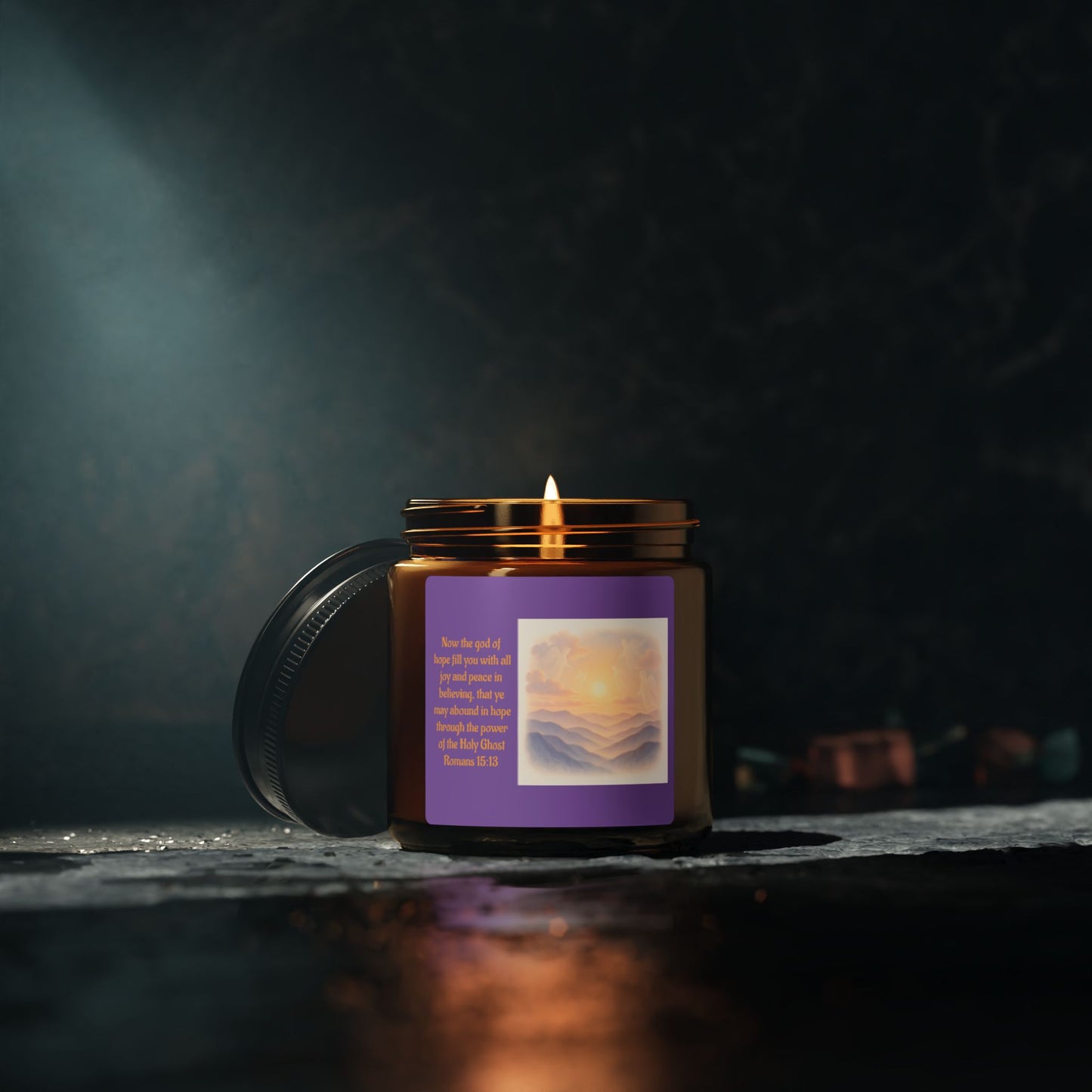 Romans 15:13  Scented Soy Candle (Multi-Size, Amber Jar)