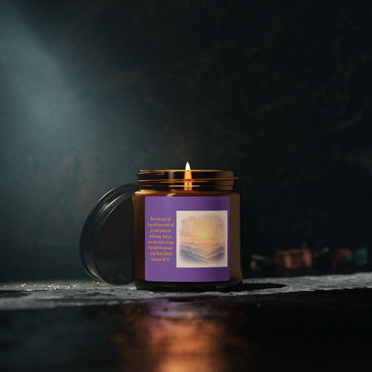 Romans 15:13  Scented Soy Candle (Multi-Size, Amber Jar)