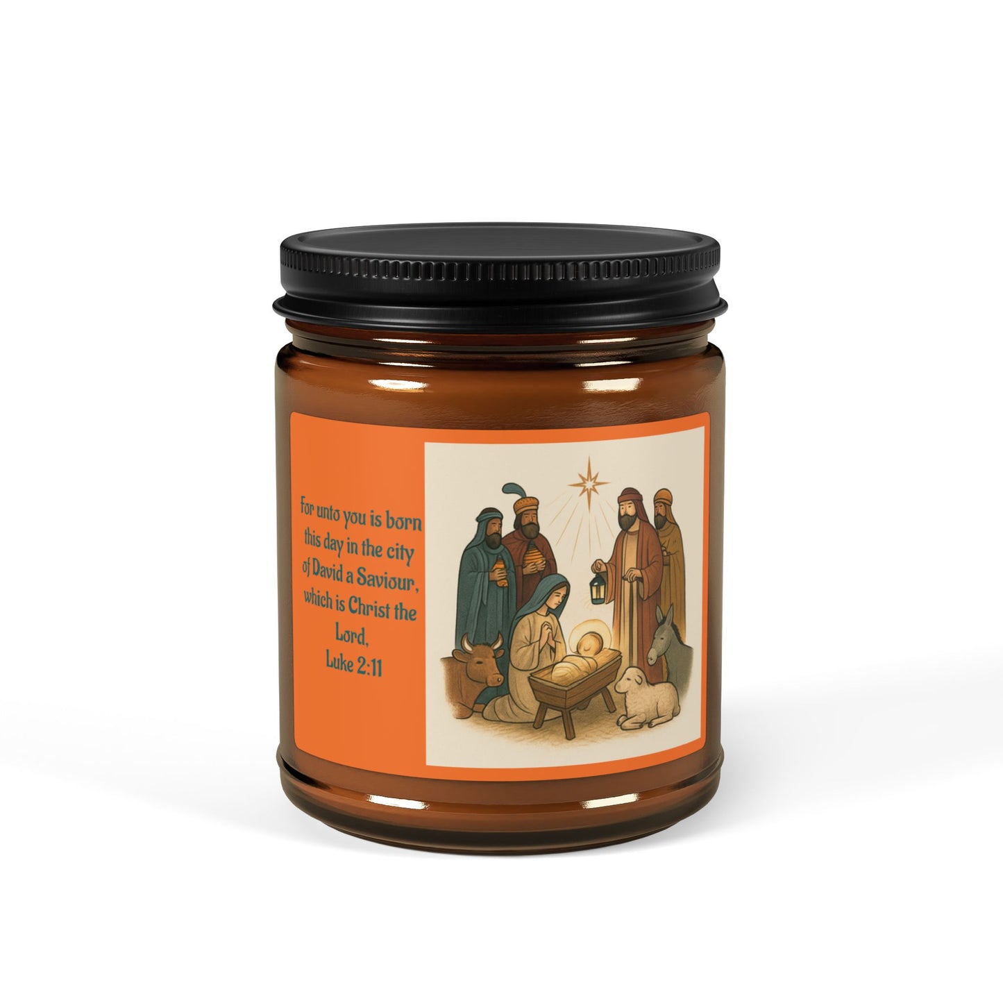 Luke 2:11  Scented Soy Candle (Multi-Size, Amber Jar)