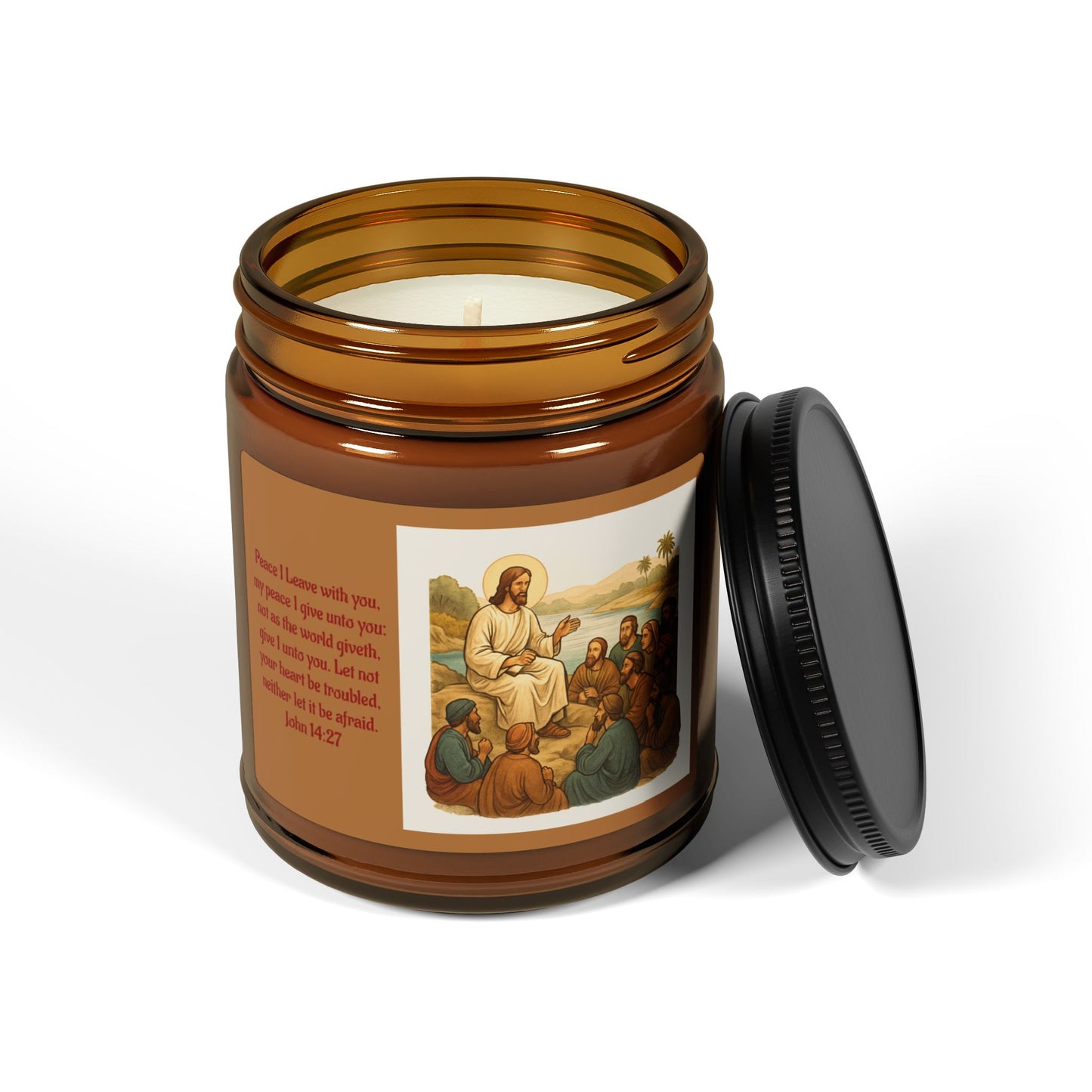John 14:27  Scented Soy Candle (Multi-Size, Amber Jar)
