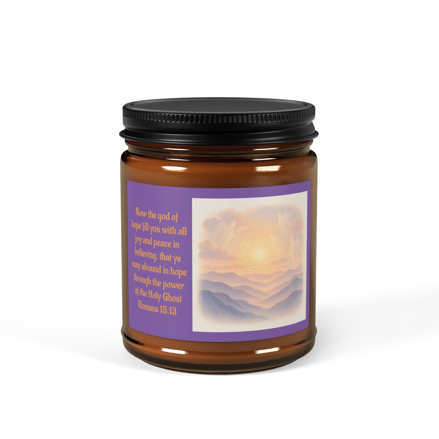 Romans 15:13  Scented Soy Candle (Multi-Size, Amber Jar)