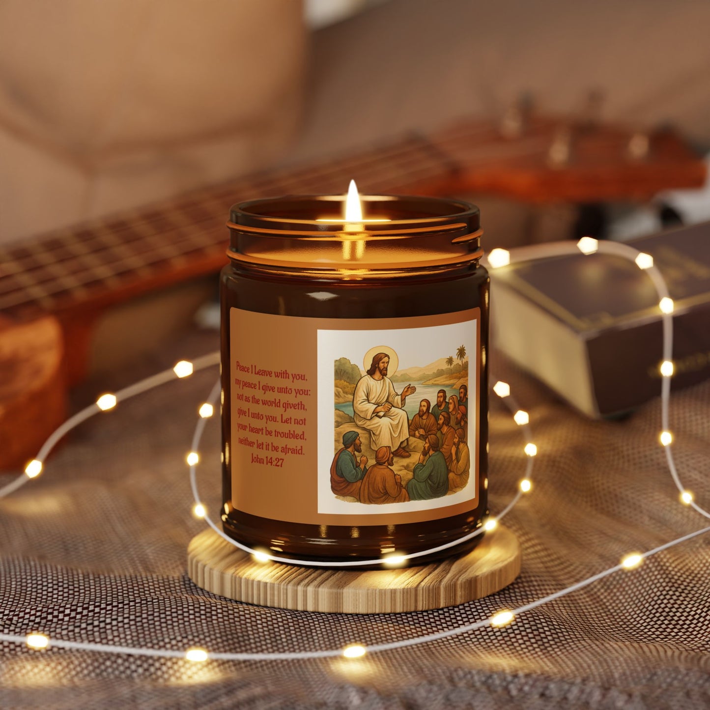 John 14:27  Scented Soy Candle (Multi-Size, Amber Jar)