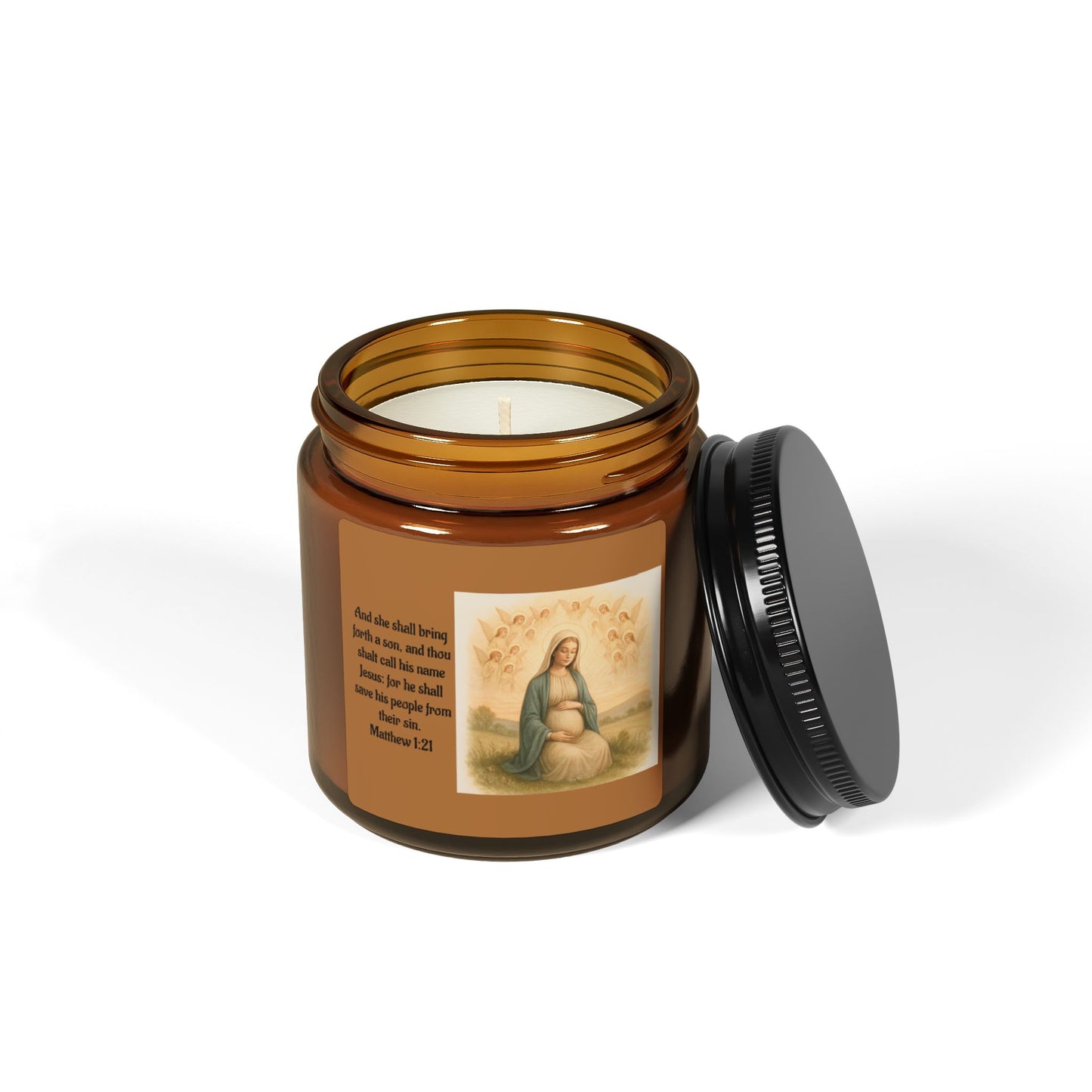 Matthew 1:21  Scented Soy Candle (Multi-Size, Amber Jar)