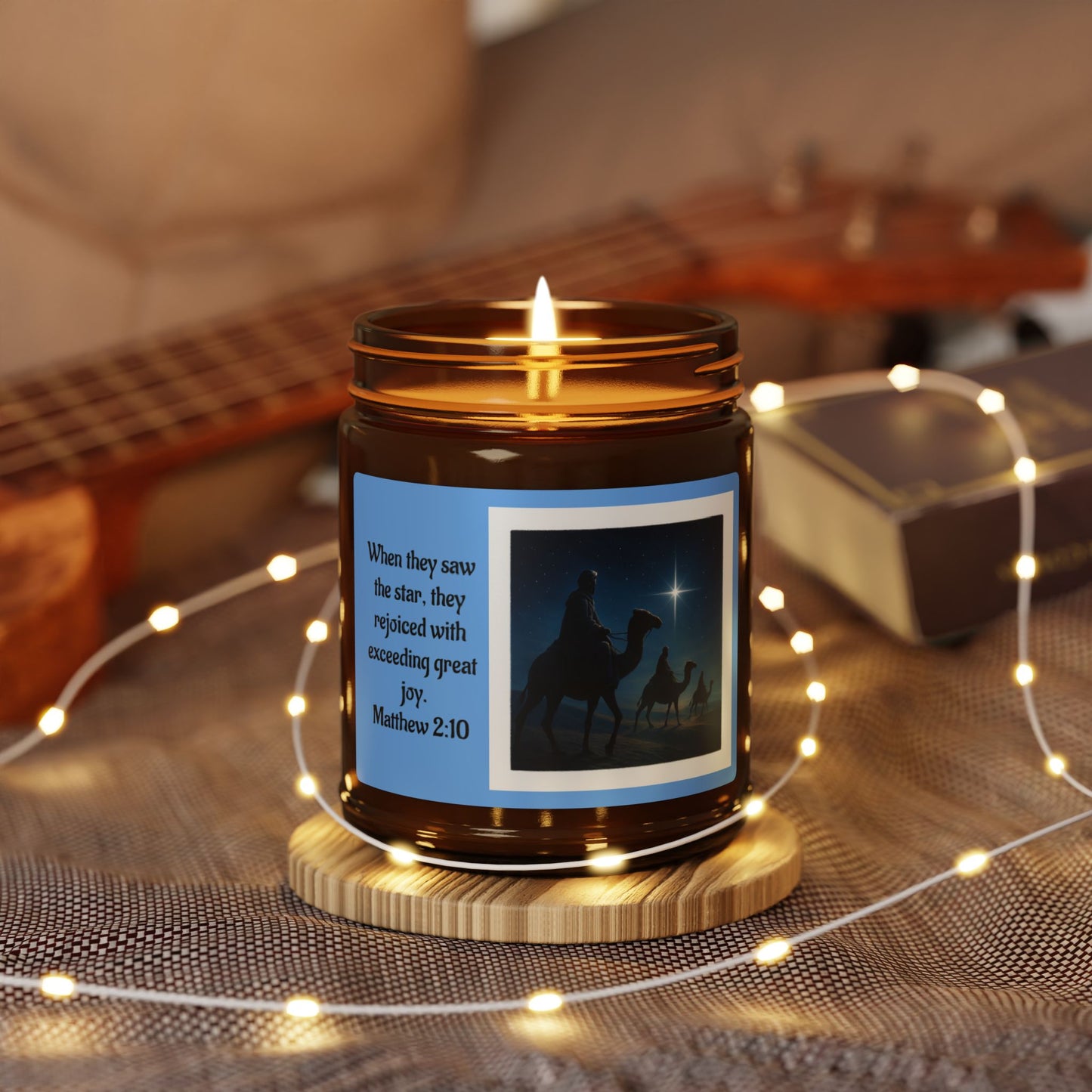 Matthew 2:10  Scented Soy Candle (Multi-Size, Amber Jar)
