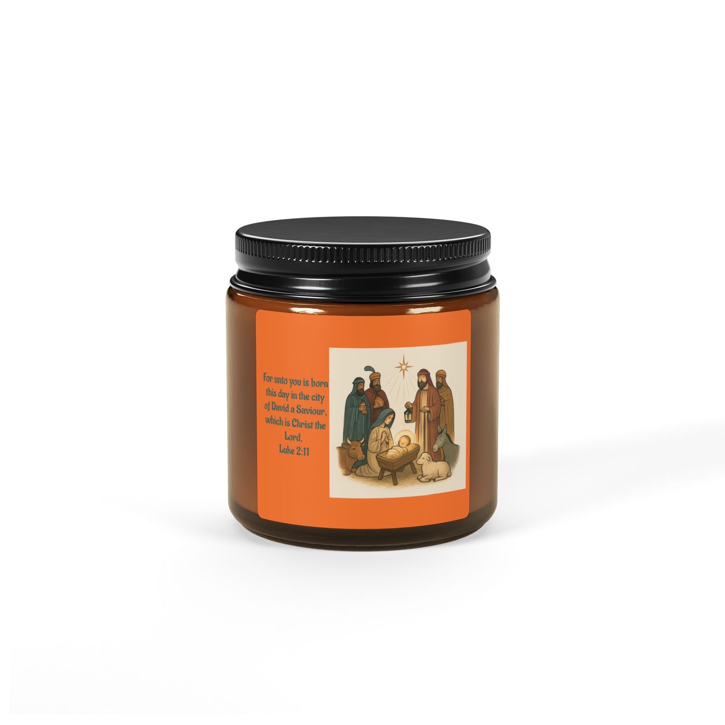 Luke 2:11  Scented Soy Candle (Multi-Size, Amber Jar)