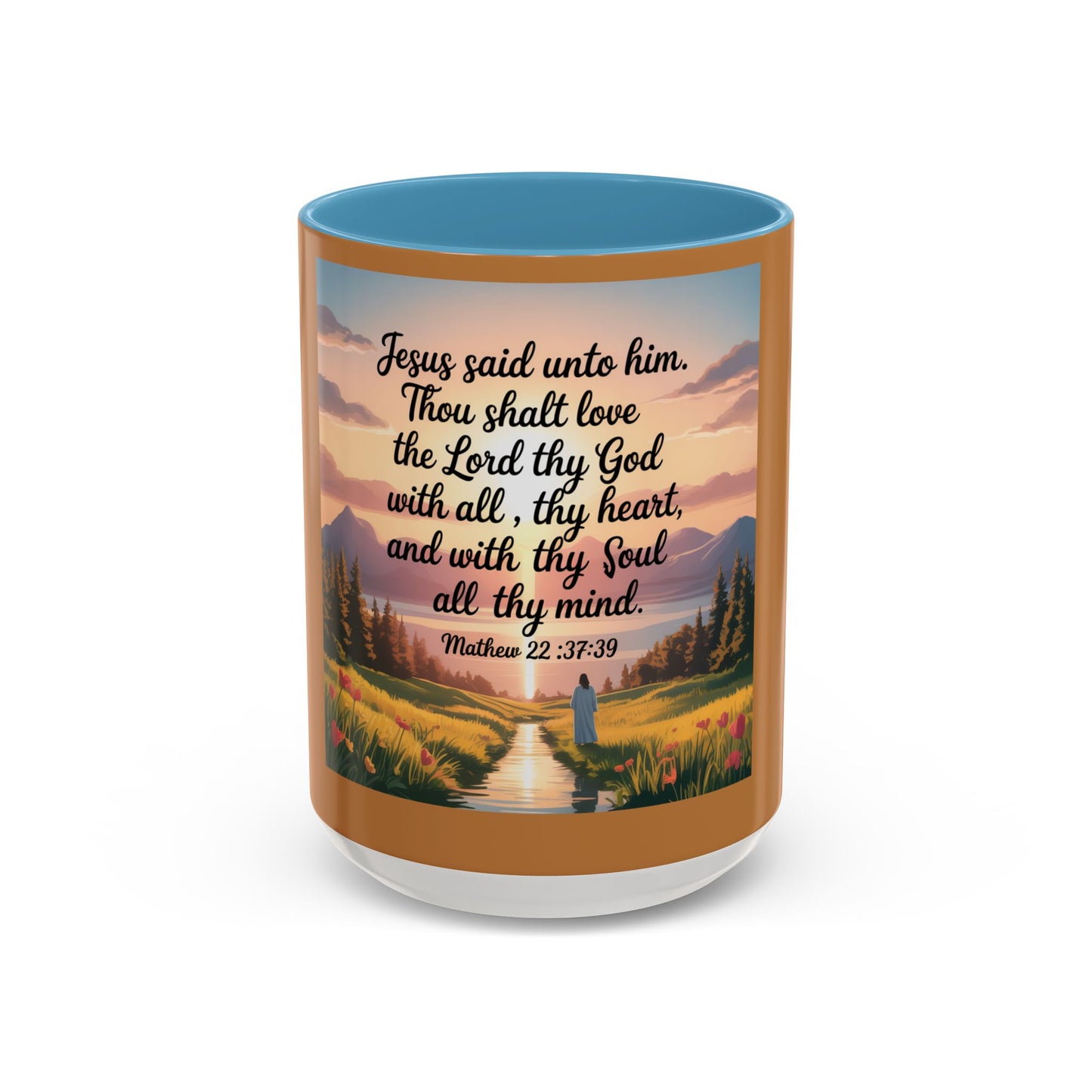 Matthew 22:37-39 Accent Coffee Mug (11, 15oz)