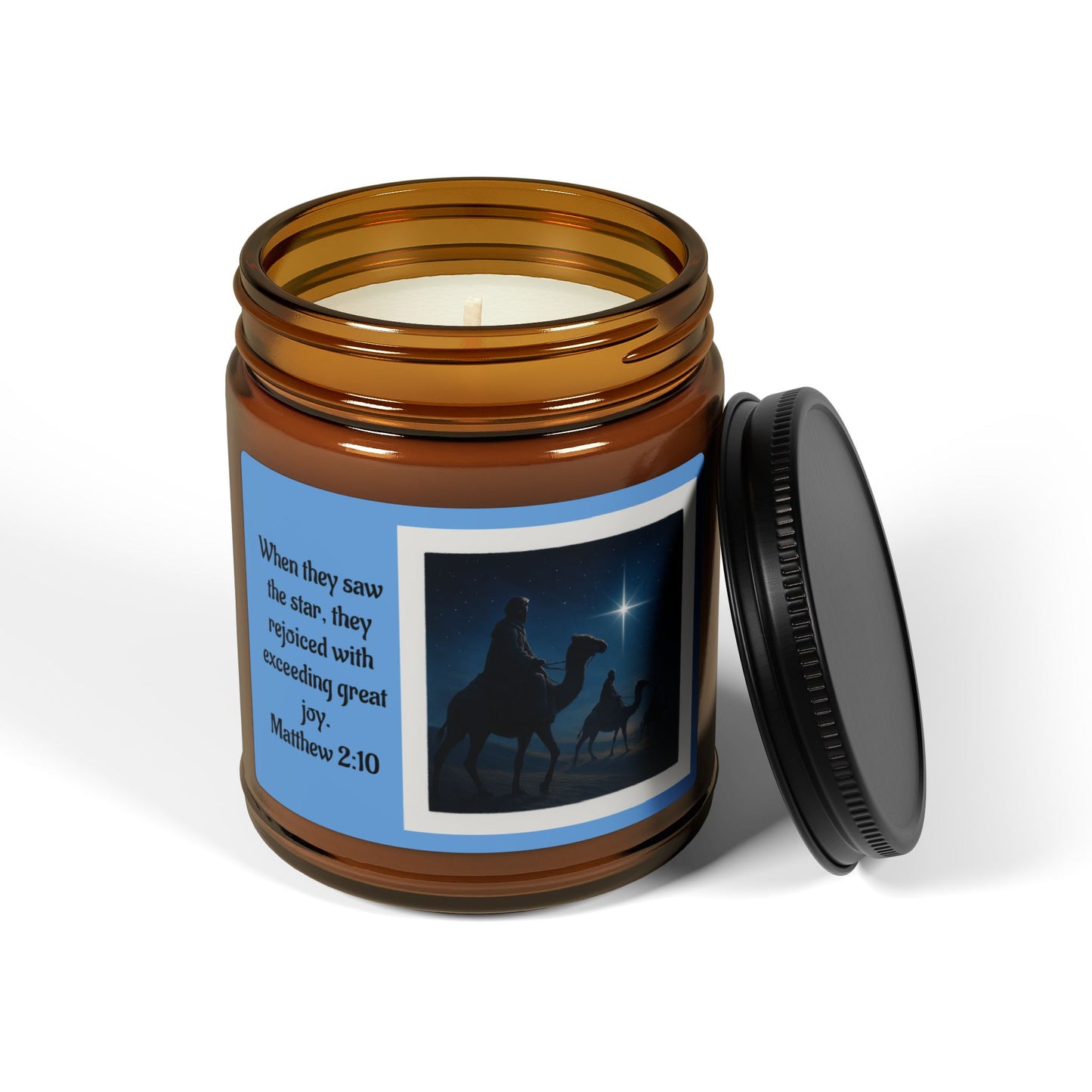 Matthew 2:10  Scented Soy Candle (Multi-Size, Amber Jar)