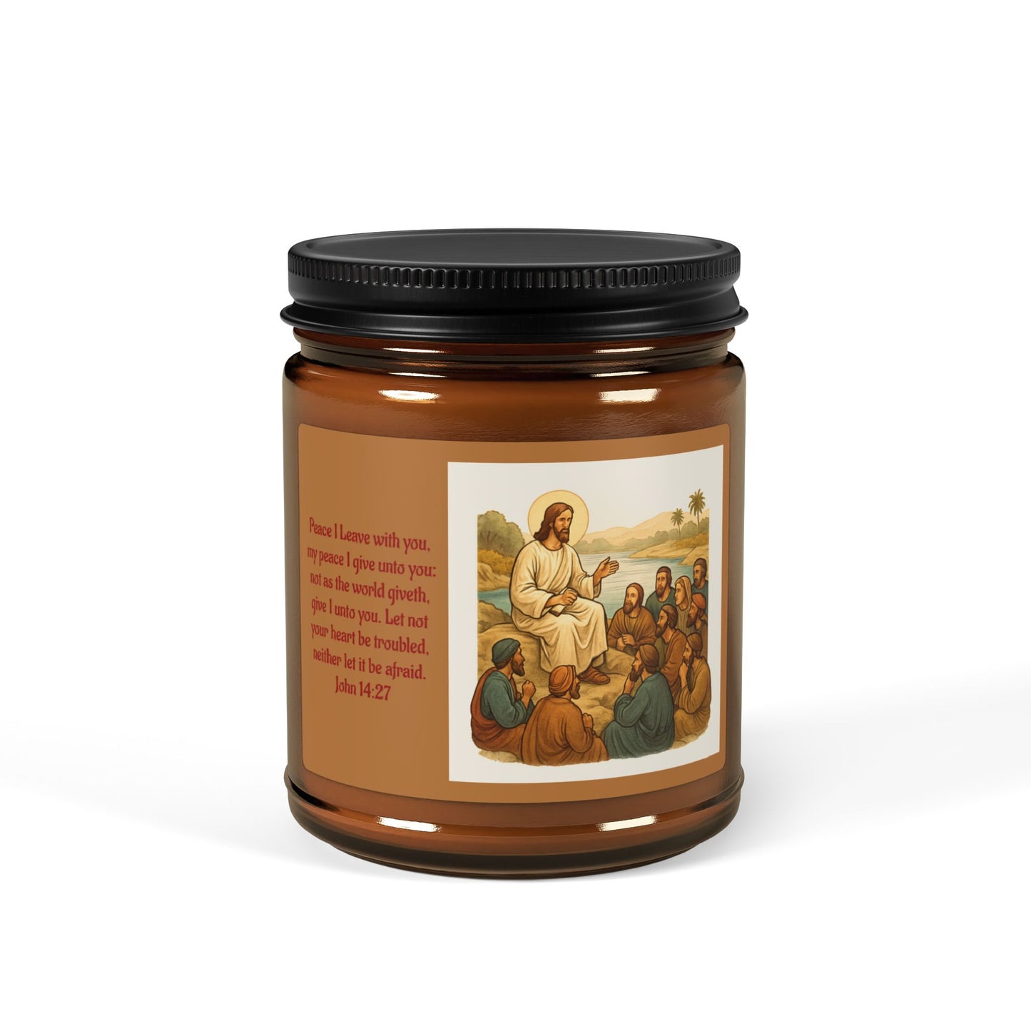 John 14:27  Scented Soy Candle (Multi-Size, Amber Jar)