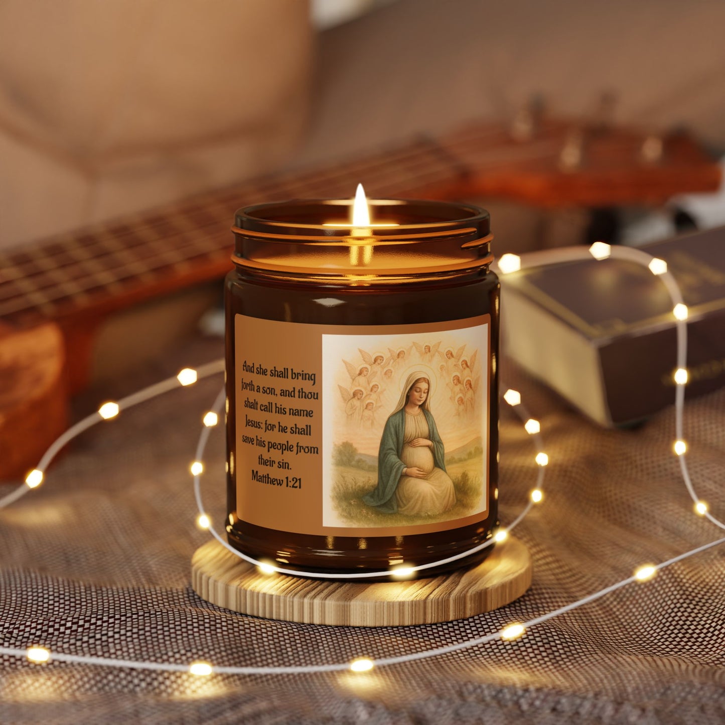 Matthew 1:21  Scented Soy Candle (Multi-Size, Amber Jar)
