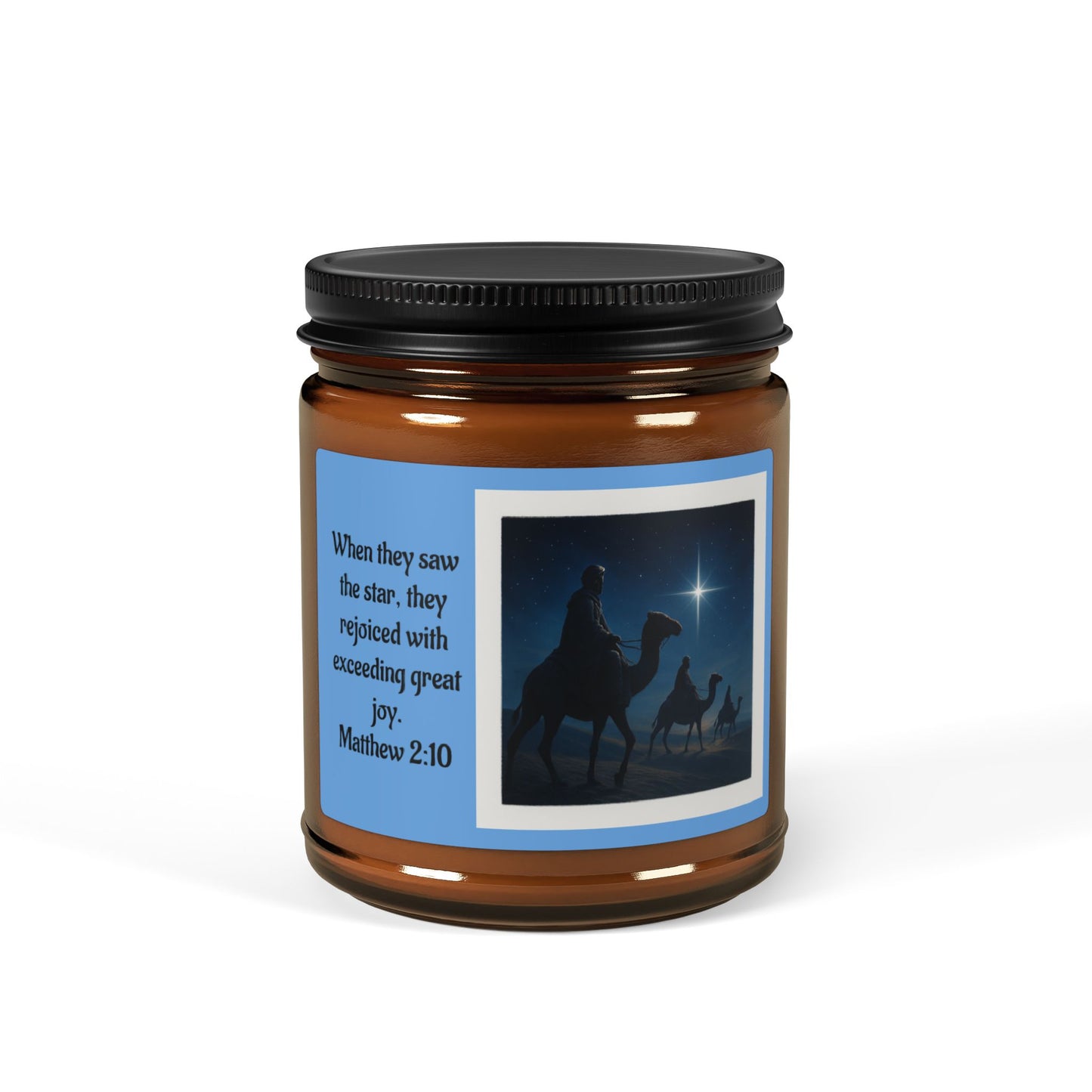 Matthew 2:10  Scented Soy Candle (Multi-Size, Amber Jar)