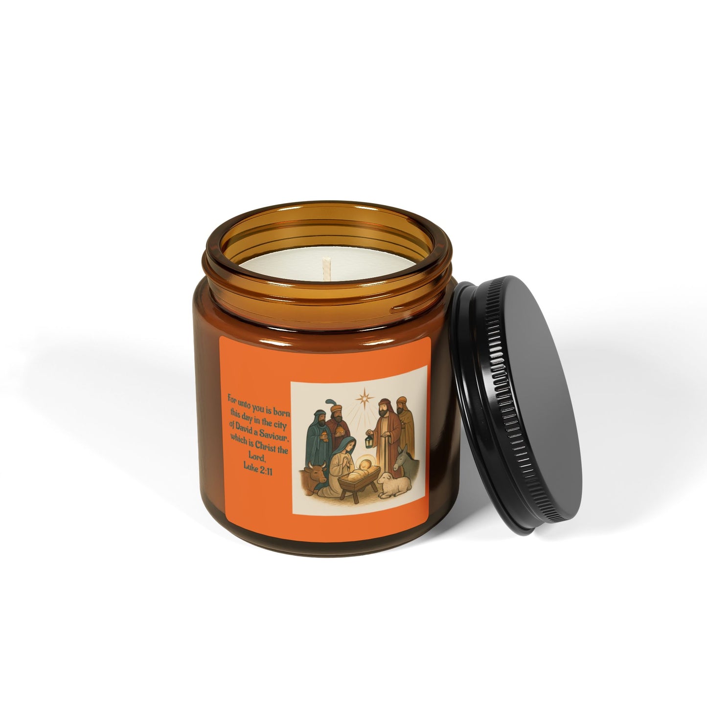 Luke 2:11  Scented Soy Candle (Multi-Size, Amber Jar)