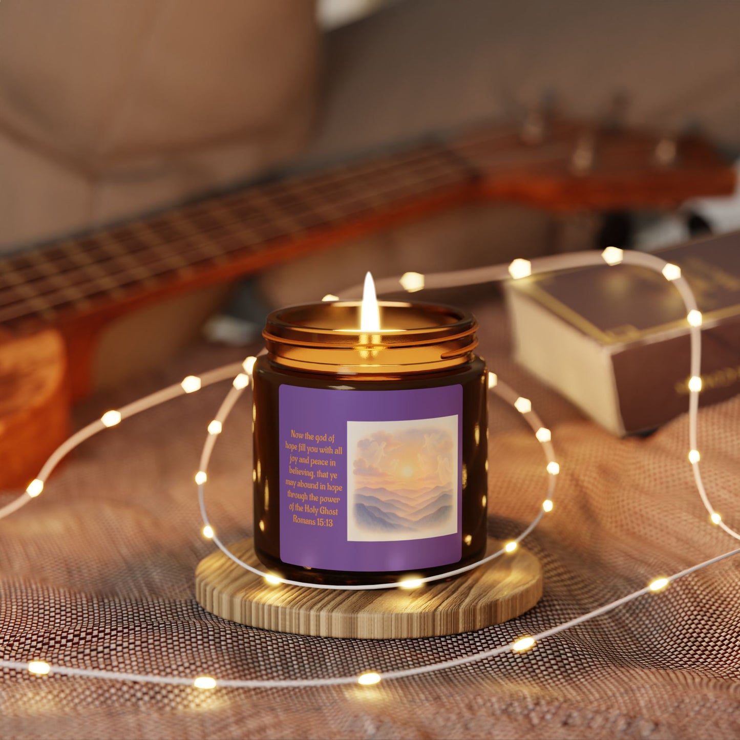 Romans 15:13  Scented Soy Candle (Multi-Size, Amber Jar)