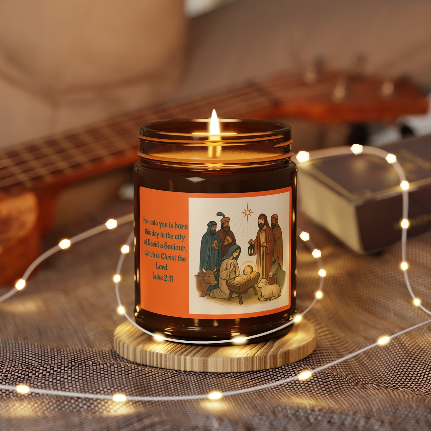 Luke 2:11  Scented Soy Candle (Multi-Size, Amber Jar)