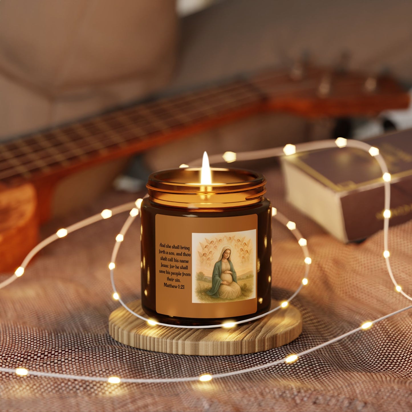 Matthew 1:21  Scented Soy Candle (Multi-Size, Amber Jar)
