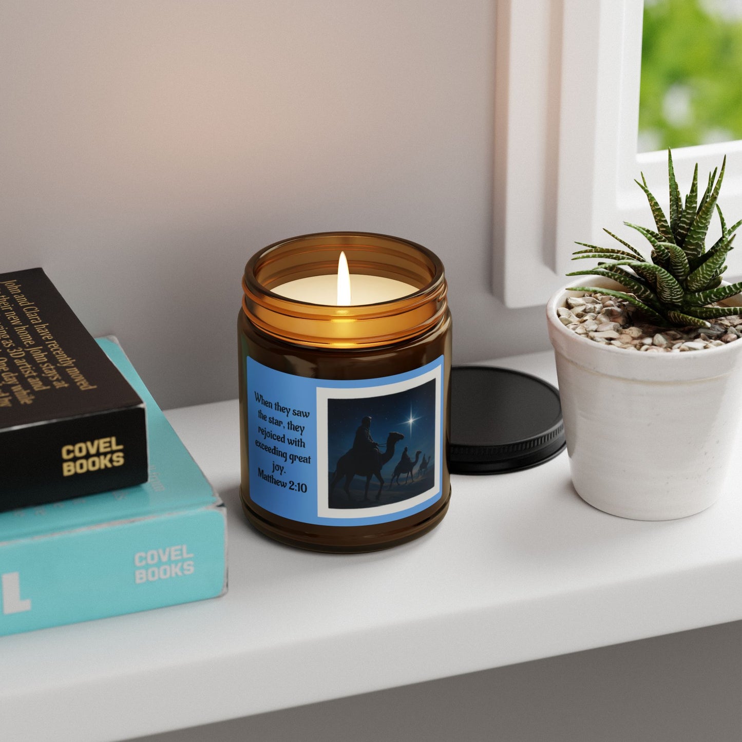 Matthew 2:10  Scented Soy Candle (Multi-Size, Amber Jar)