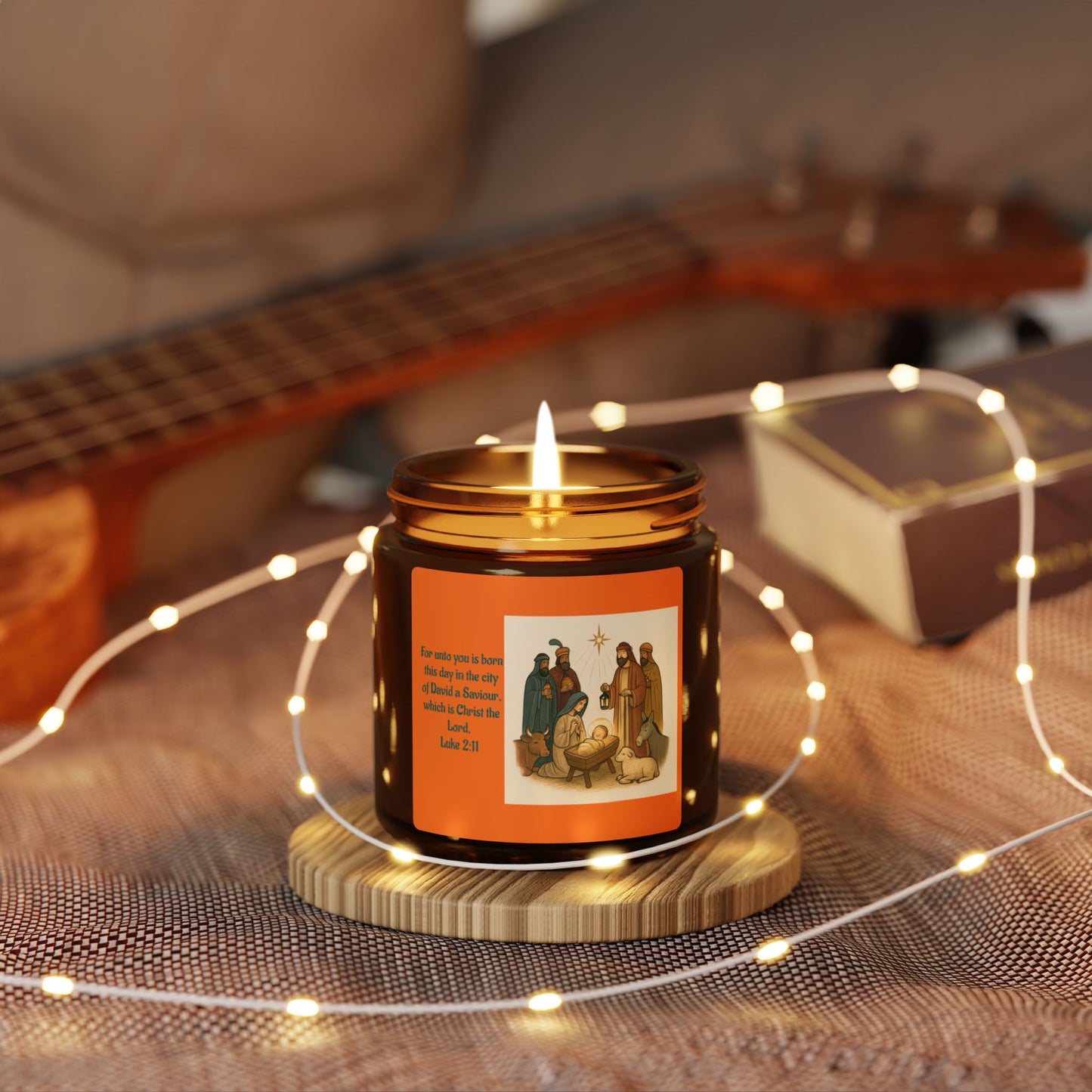 Luke 2:11  Scented Soy Candle (Multi-Size, Amber Jar)