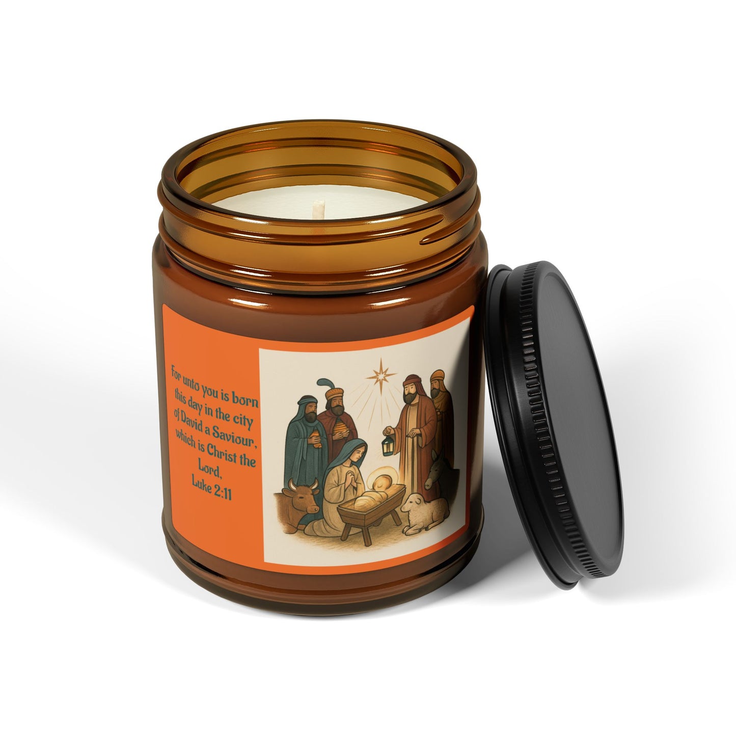 Luke 2:11  Scented Soy Candle (Multi-Size, Amber Jar)