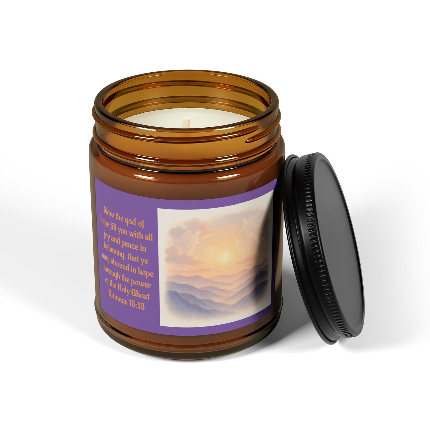 Romans 15:13  Scented Soy Candle (Multi-Size, Amber Jar)