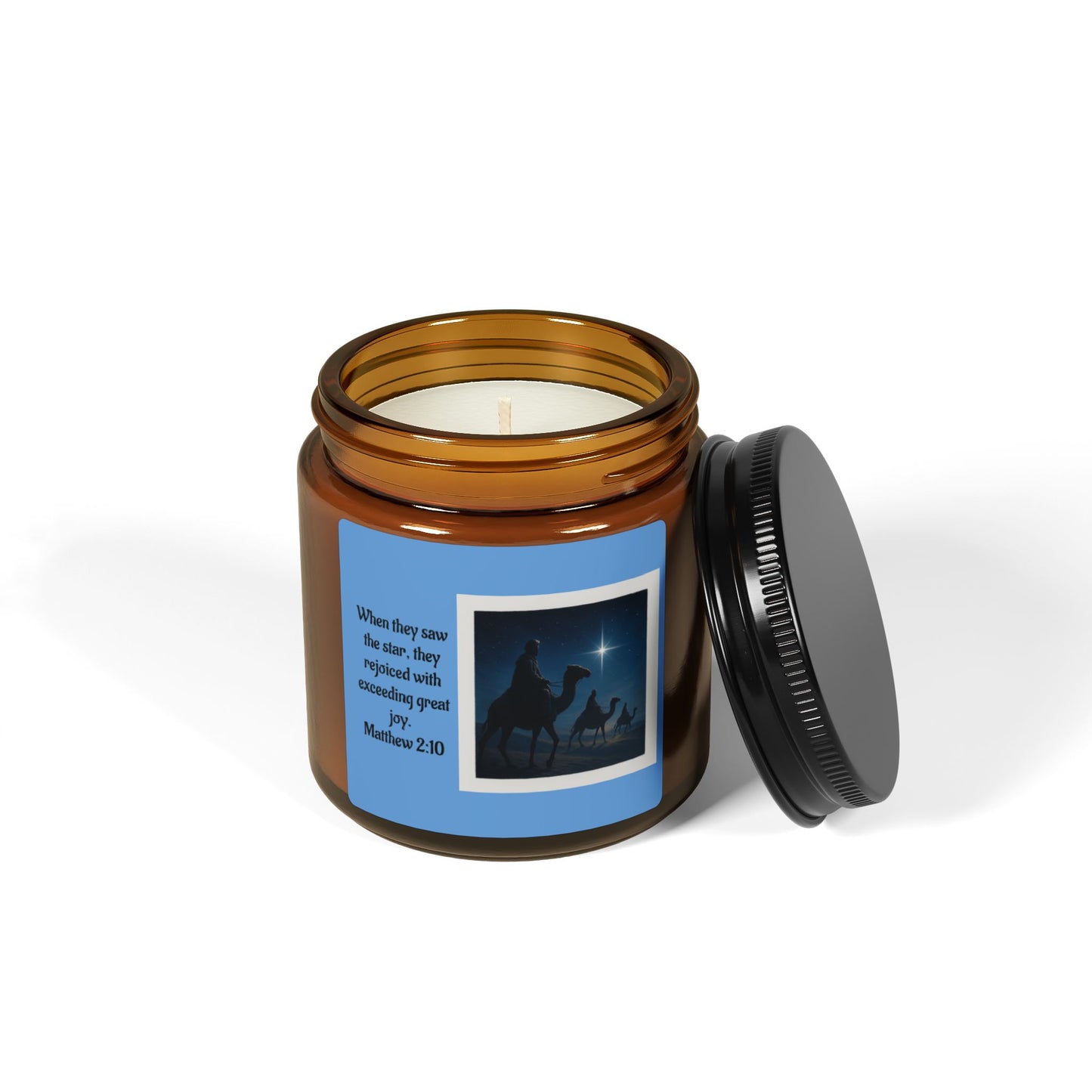 Matthew 2:10  Scented Soy Candle (Multi-Size, Amber Jar)