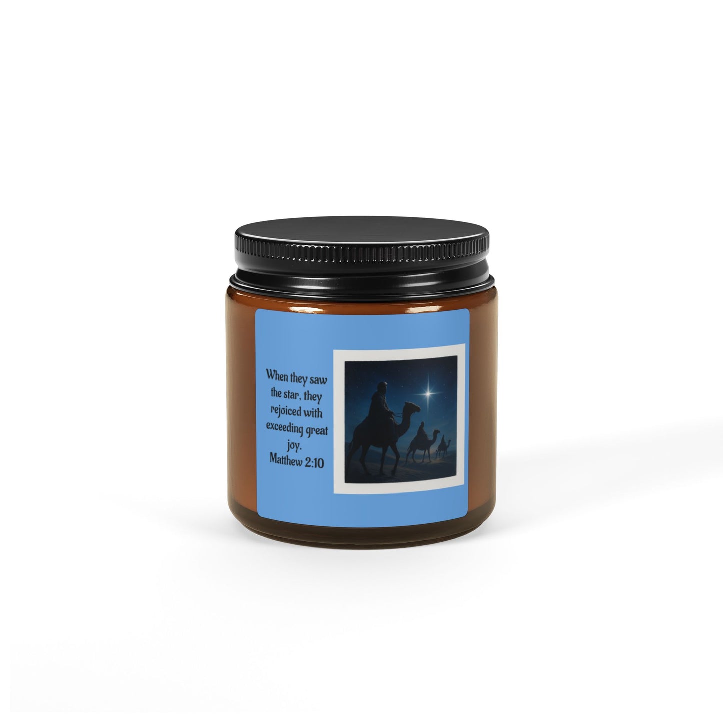 Matthew 2:10  Scented Soy Candle (Multi-Size, Amber Jar)