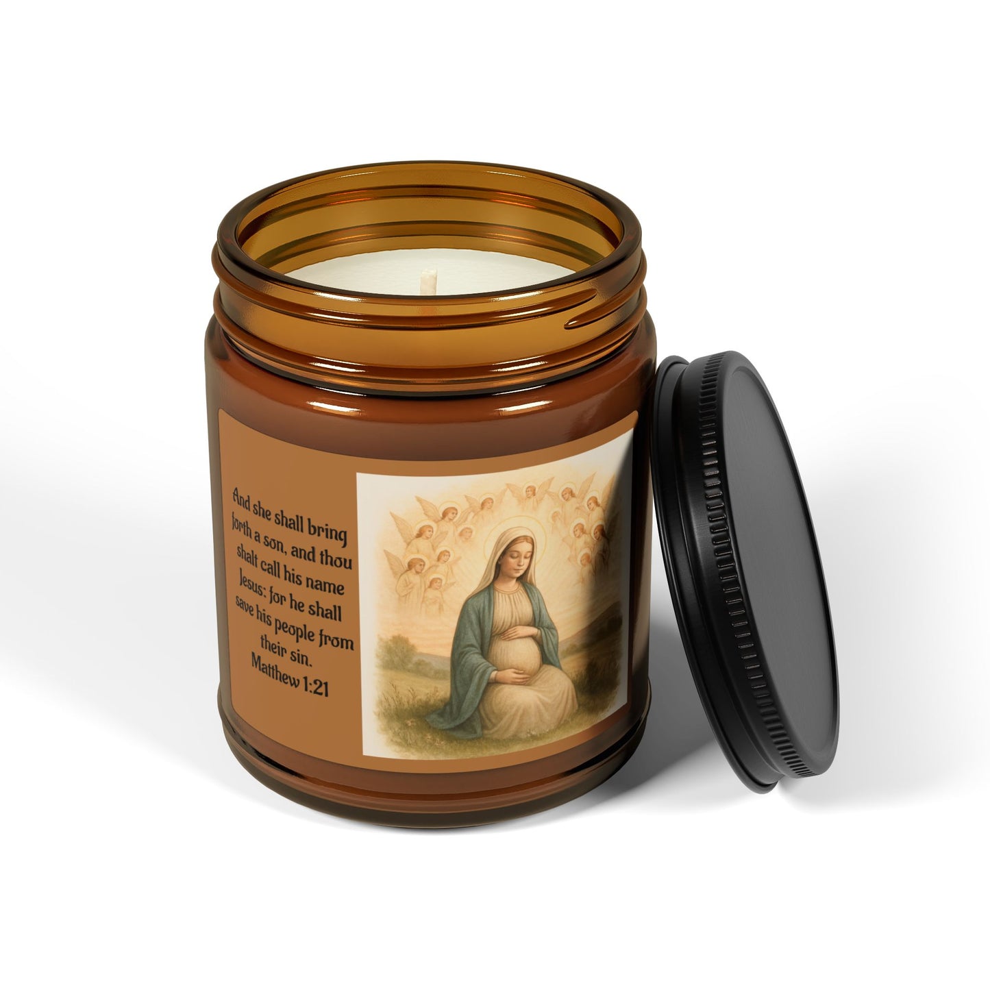 Matthew 1:21  Scented Soy Candle (Multi-Size, Amber Jar)